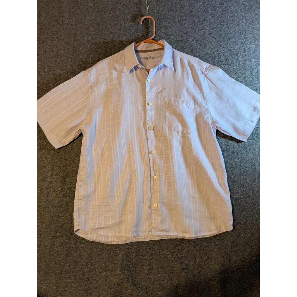 Tommy Bahama Men's 100% Linen Short Sleeve Button‎ Up Shirt L Large Lilac